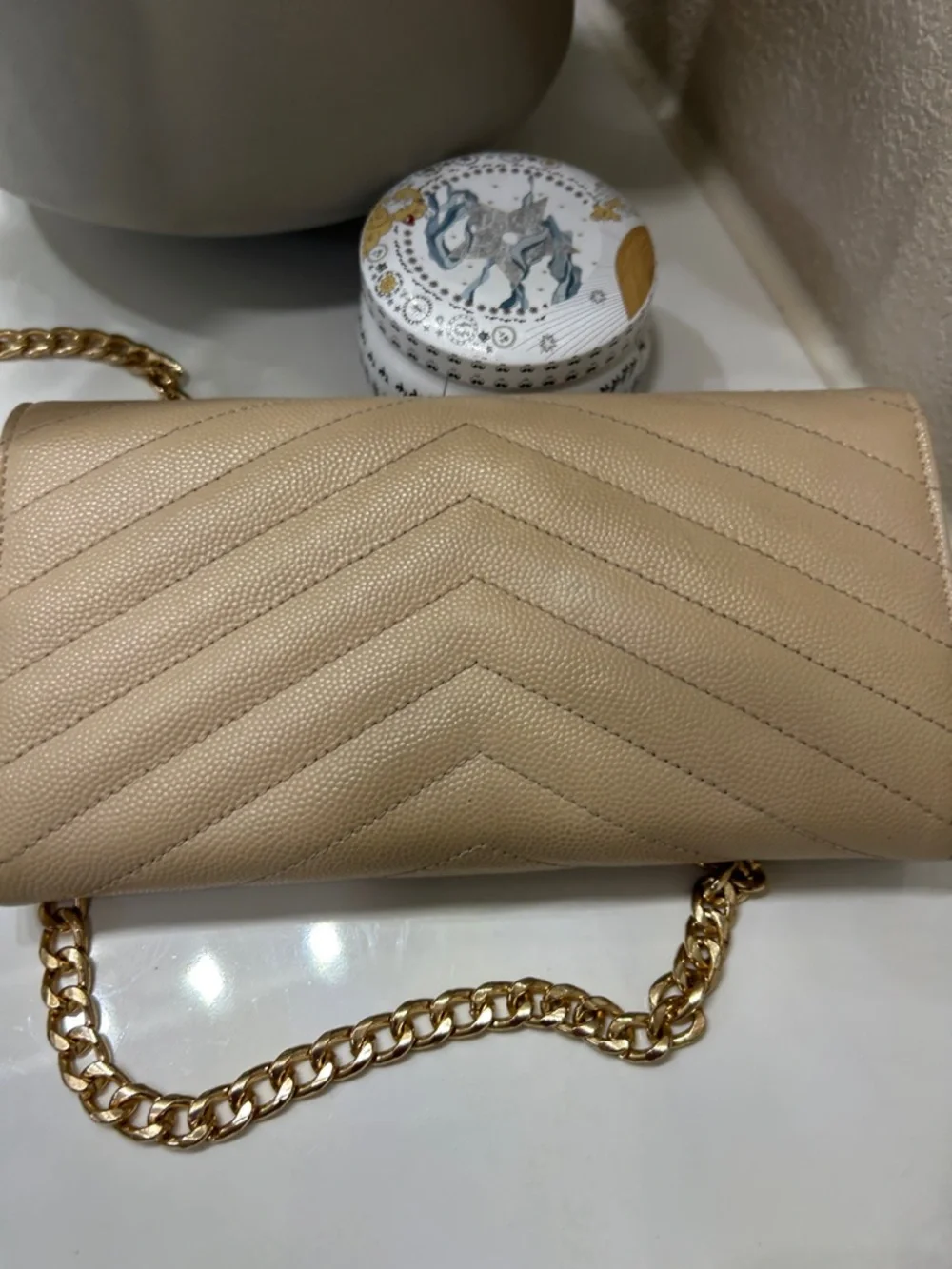 YSL Cassandre Beige Quilted Leather Wallet-on-Chain with Gold YSL Hardware - Picture 4 of 10